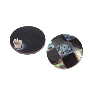 Abalone Muschel Cabochon Cut Round 30mm with Ear Studs Silver
