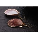 Scallop Shell Earrings Fan Shape with Shepherds Crook Gold 43mm