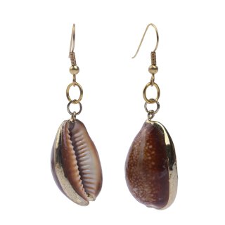 Cowrie Shell Earrings with Shepherds Crook Gold 30mm