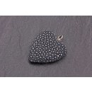 Rochenleder Anhänger Black Polished / 925 Sterling Silber / Heart 40mm