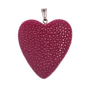 Rochenleder Anhänger Fuschia Polished / 925 Sterling Silber / Heart 40mm