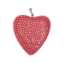 Rochenleder Anhänger Red Strawberry Polished / 925 Sterling Silber / Heart 40mm