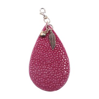 Rochenleder Anhänger Fuschia Polished / 925 Sterling Silber / Tropfen 55mm
