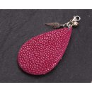 Rochenleder Anhänger Fuschia Polished / 925 Sterling Silber / Tropfen 55mm