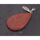 Rochenleder Anhänger Ginger Spice Polished / 925 Sterling Silber / Tropfen 55mm