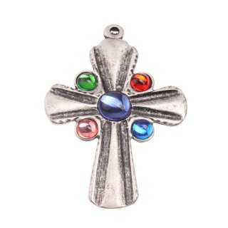 Handgefertiger Kreuz Schmuckanhänger mit Glas Perlen / 100x68mm