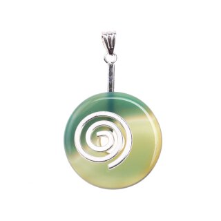 Green Agate Stone Pendant Donut 28mm with Spiral Brass Silber Plated