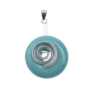 SYN. Turquoise Stone Anhänger Donut 28mm Spirale aus versilbertem Messing