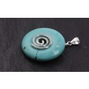 SYN. Turquoise Stone Pendant Donut 35mm with Spiral Brass...