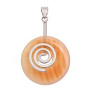 Natural Crazy Agate Stone Pendant Donut 28mm with Spiral Brass Silber Plated