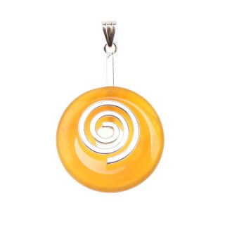 Honey Jade Stone Pendant Donut 28mm with Spiral Brass Silber Plated
