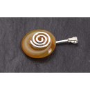 Honey Jade Stone Pendant Donut 28mm with Spiral Brass Silber Plated