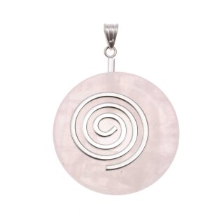 Rose Quartz Stone Pendant Donut 35mm with Spiral Brass Silber Plated