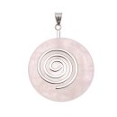 Rose Quartz Stone Pendant Donut 35mm with Spiral Brass...