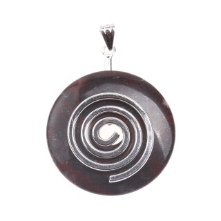 Jasper Stone Pendant Donut 35mm with Spiral Brass Silber Plated