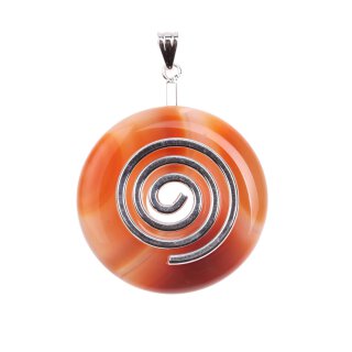 Red Line agate Stone Pendant Donut 35mm with Spiral Brass Silber Plated