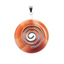 Red Line agate Stone Pendant Donut 35mm with Spiral Brass Silber Plated