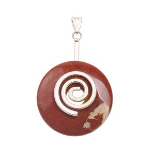 Red Jasper Stone Pendant Donut 30mm with Spiral Brass Silber Plated