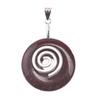 Jasper Stone Pendant Donut 30mm with Spiral Brass Silber Plated