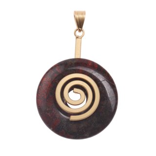 Jaspis Stein Anhänger Donut 30mm with Spiral Brass / Gold