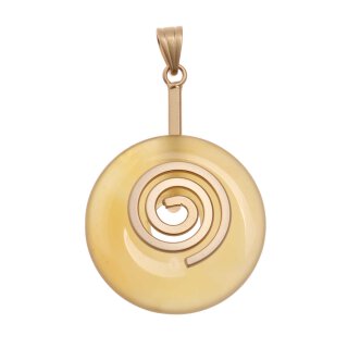 Honey Jade Stein Anhänger Donut 30mm with Spiral Brass / Gold
