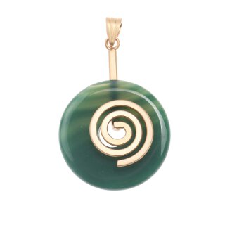 Green Achat Stein Anhänger Donut 30mm with Spiral Brass / Gold