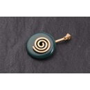 Green Agate Stone Pendant Donut 30mm with Spiral Brass /...