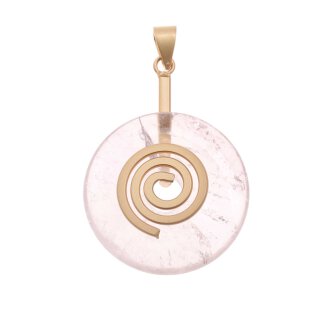 Light Amethyst Stone Pendant Donut 30mm with Spiral Brass / Gold