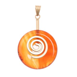 Red Line Agate Stone Pendant Donut 30mm with Spiral Brass / Gold