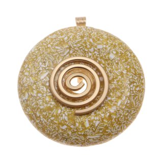 Yellow Cream Doughnut/Donut/Ring Resin Pendant 50mm with Spiral Brass / Gold