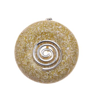 Yellow Cream Doughnut/Donut/Ring Resin Pendant 50mm with Spiral Brass Silber Plated