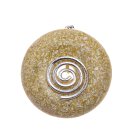 Yellow Cream Doughnut/Donut/Ring Resin Pendant 50mm with Spiral Brass Silber Plated