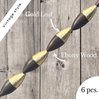 Wood & Gold Leaf double cone  / ca.55x20mm / 6pcs.