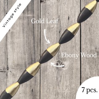 Wood & Gold Leaf double cone  / ca.45x18mm / 7pcs.