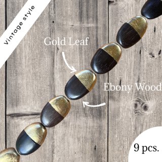 Wood & Gold Leaf oval  / ca.40x25mm / 9pcs.