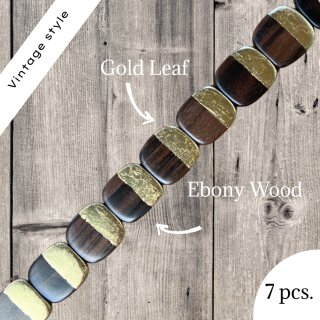 Wood & Gold Leaf flad square / ca.25x23mm / 12pcs.