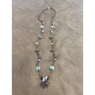 Zuni Fetish Necklace long Pastel with Red-Brown Bear Pendant
