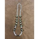 Zuni Fetish Necklace long Green Birds on Black-White