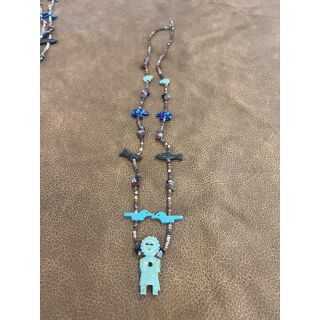Zuni Fetish Necklace long Turquoise-Colored Kachina Pendant
