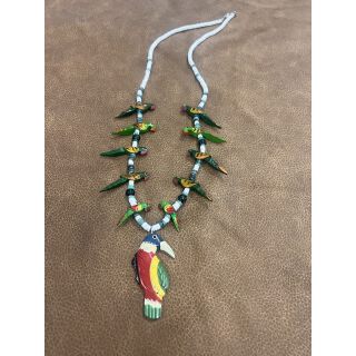 Zuni Parrot Necklace long Green with Large Toucan