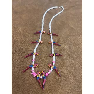 Zuni Parrot Necklace long Pink-Multicolor