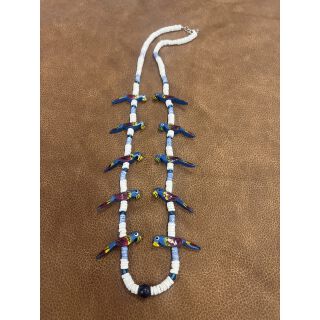 Zuni Parrot Necklace long Blue-Yellow