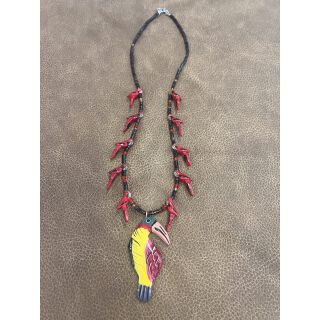 Zuni Parrot Necklace long Red with Large Toucan Pendant