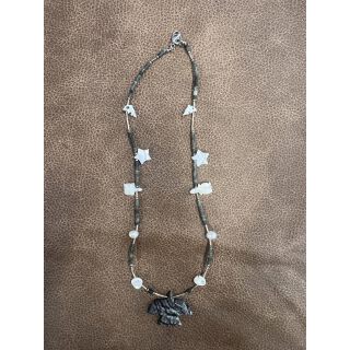 Zuni Fetish Necklace short Gray-White with Black Bear Pendant