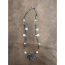 Zuni Fetish Necklace short Gray-White with Black Bear...
