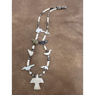 Zuni Fetish Necklace short Beige Heishi with Eagle