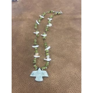 Zuni Fetish Necklace short Green with Eagle Pendant