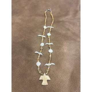 Zuni Fetish Necklace short Beige with XL Eagle Pendant