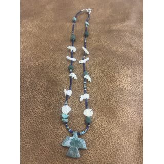 Zuni Fetish Necklace short Turquoise Mix with Green Eagle