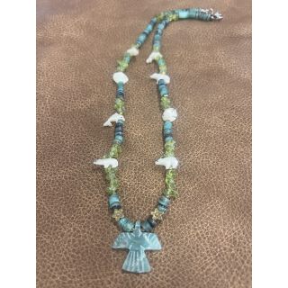 Zuni Fetish Necklace short Turquoise-Green with Eagle